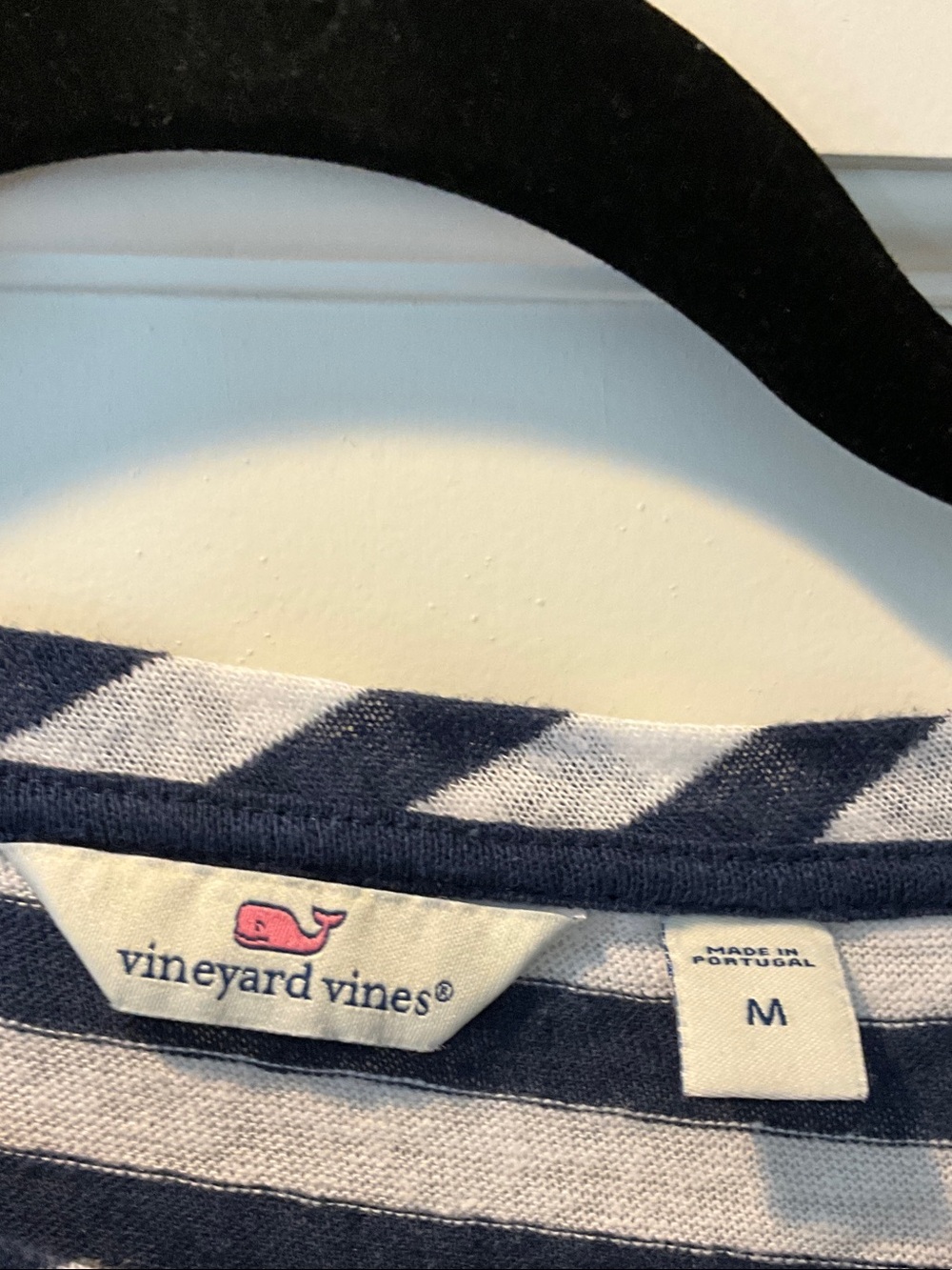 Vineyard Vines Navy & White Striped Tee with Pink Whale Logo - Picture 2 of 3